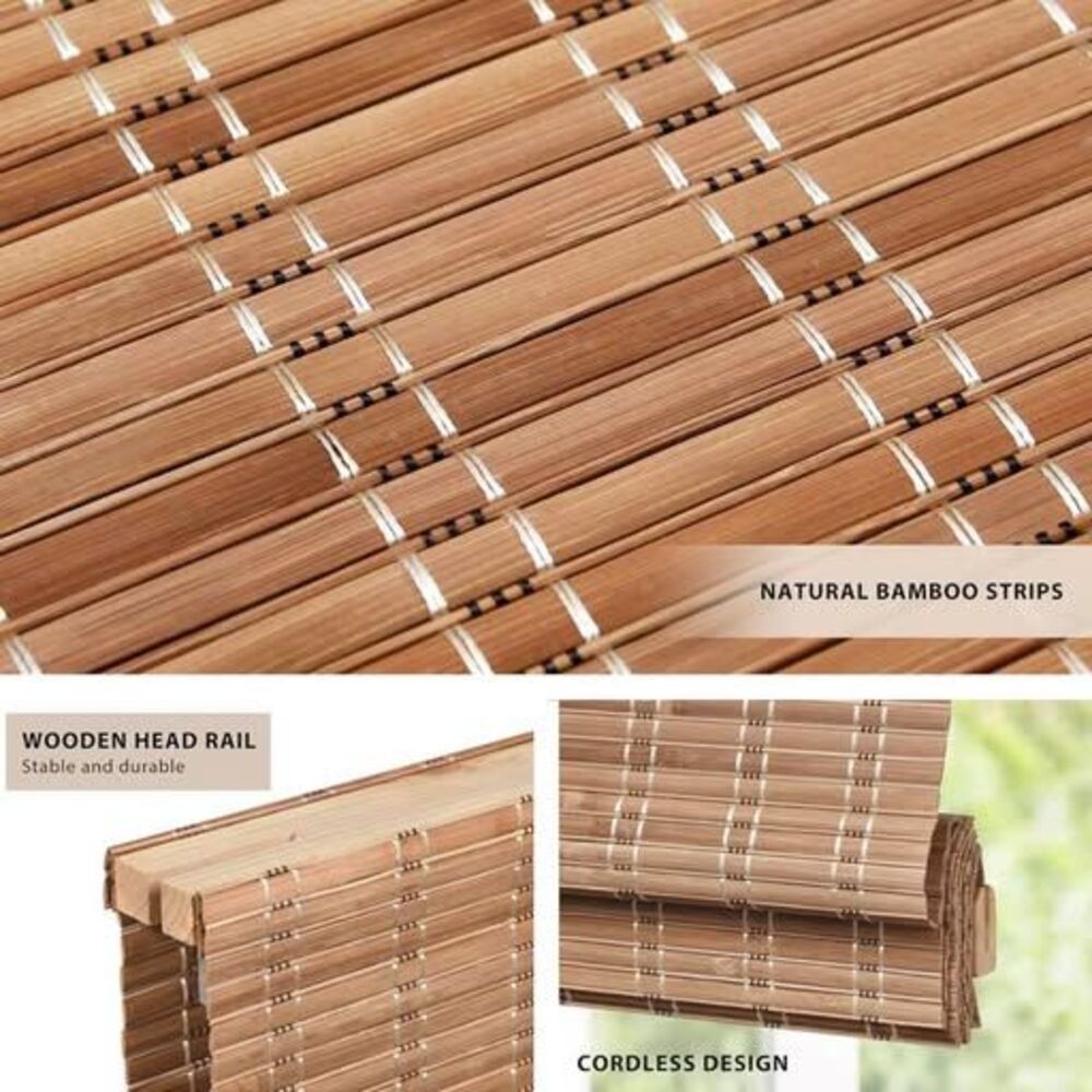 Cordless Bamboo Roman Shades 22.5"W x 64"H